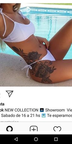 Thigh To Side Tattoo, Waist To Hip Tattoo, Hip Piece Tattoos For Women, Hip Waist Tattoos Women, Hip And Side Tattoos Women, Hip Waist Tattoo, Side Of Thigh Tattoo, Side Waist Tattoos Women, Full Side Tattoos Women