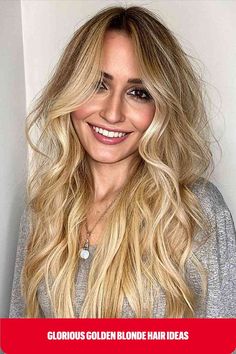 Buttery Golden Blonde Balayage with Dark Roots for Long Waves and Face-Framing Hairstyle Buttery Blonde Balayage, Buttery Blonde