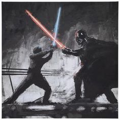 Dimensions: 23" H x 23" W x 1" D Material: Canvas & MDF Shape: Square Color: Black, White, Red & Blue Orientation: Vertical Includes: 1 - Sawtooth Hanger Quantity: 1 Decorate your home with iconic scenes like this Star Wars Lightsaber Battle Canvas Wall Decor. This canvas art piece features Luke Skywalker and Darth Vader having a fierce battle. It is painted in a black and white graffiti style while their lightsabers are colored blue and red respectively. Hang this piece up with other Star Wars Luke Skywalker And Darth Vader, Lightsaber Battle, Luke Skywalker Darth Vader, Star Wars Lightsaber, Black And White Graffiti, Specimen Book, Wars Aesthetic, White Graffiti, Star Wars Painting