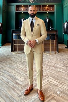 Man in Beige linen suit and white shirt Bespoke Suits, Summer Suit, Suit For Men, Custom Suit