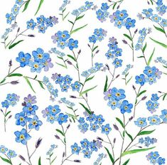 Forget Me Not Tattoo, Pattern Watercolor, Pattern Wall, Exotic Flowers, Watercolor Art Prints, Watercolor Pattern, Forget Me Not, Green Background, Green Backgrounds