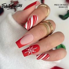 Christmas Nails Fofosbeauty False Nails, Coffin Press on Nails Tips Design, Christmas Sticks Pattern - Walmart.com X Mas Nails Design, Nails Aesthetic Christmas, Trendy Christmas Nails 2023, Red Holiday Nails Acrylic, Ballet Nails