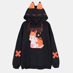 Fox Embroidery Pocket Loose Hoodie This Fox Embroidery Pocket Loose Hoodie is an elegant choice for keeping warm and staying stylish. The loose fit provides comfort while the delicate fox embroidery adds a touch of elegance. With a convenient pocket... Fox Embroidery, Fox Ears, Loose Hoodie, Kawaii Dress, Kawaii Fashion, Keep Warm, Black Hoodie, Aesthetic Clothes, Season Spring