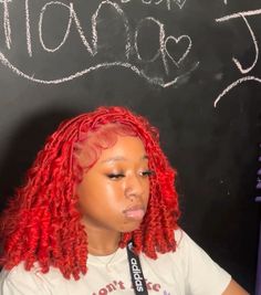 Dark Red And Light Red Hair, Natural Hairstyles For Black Women Red Hair, Dark Red Soft Locs, Red Hair Hairstyles Braids, Red Boho Soft Locs, Red Hair Black Women Hairstyles, Red Short Locs, Red Soft Locs Black Women, Boho Soft Locs Bob