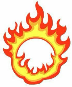 a yellow and red fireball with flames coming out of the center, on a white background