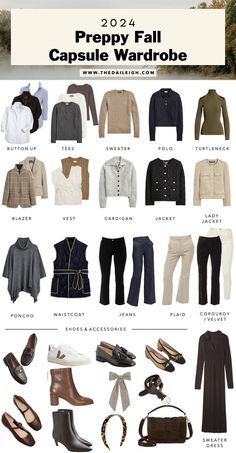 2024 Preppy Fall Capsule Wardrobe — THE DAILEIGH Month Of Outfits, Swaggy Clothes, 2024 Ootd, White Jeans Summer, Color Wardrobe, Classic Fall Style, Creating Outfits, Preppy Wardrobe, Preppy Fall Outfits