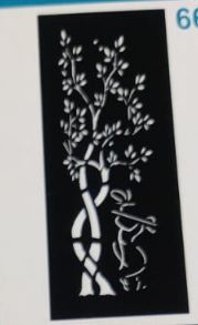 an image of a tree with two figures on it's side and the number six below