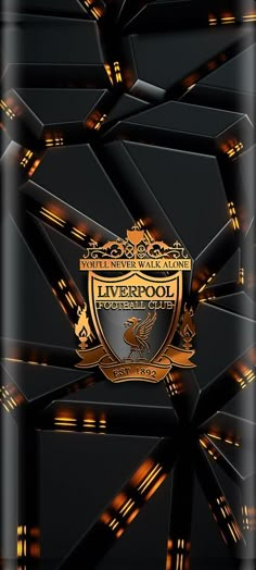 a black and gold background with the liverpool crest on it's back cover is shown