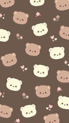 a brown bear pattern with hearts and stars