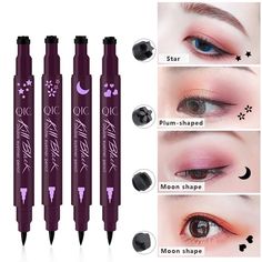 Super Pretty And Fun Stamp Eyeliner This Is For 1 Design Choice Stamp Only Shape Stamp On One End With Regular Liner On The Other Eyeliner With Glitter, Eyes Liner, Stamp Eyeliner, Eyeliner Stamp, Eye Makeup Cosmetics, Glitter Liquid, Heart Moon, Liquid Eyeliner Pen, Smoky Eyes