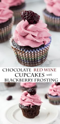 chocolate red wine cupcakes with blackberry frosting