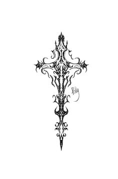 an ornate cross tattoo design on a white background