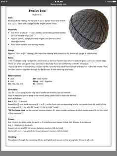 a knitted beanie is shown on the page in an ipad application, with instructions for