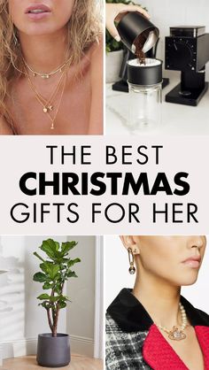 the best christmas gifts for her in this postcard collage, there is a woman with