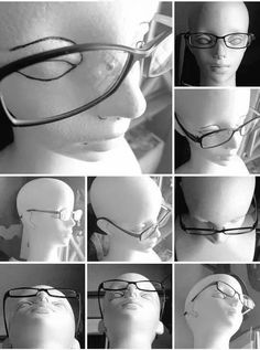 many different images of mannequins wearing glasses