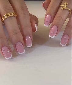 Nails 12-13, Shorter Square Nails, Russian French Manicure, Short Soft Square Nails, Milky Pink French Nails, Classy Short Square Nails, Wide French Tip Nails, Shorties Nails Squoval, French Tip Nails Pink Base