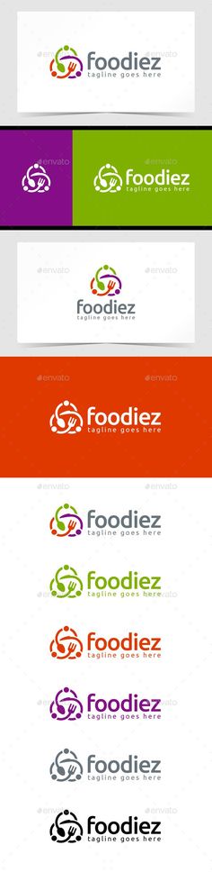 the logo for foodiez is shown in four different colors and font styles, including one