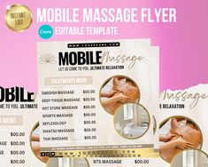 Mobile Massage Flyer, Mobile Masseuse Therapist Templates, At Home Massage Therapy, Traveling Therapeutic Massage, Edit in Canva Access your template within minutes of purchase and edit using CANVA - Personalize your template for free directly in your browser or download the Canva app and edit on any device. ------------------------------- INCLUDED TEMPLATE ------------------------------- * Massage / Mobile Massage Flyer  -------------------------- HOW IT WORKS -------------------------- 1. Within minutes after your purchase, you will receive an email from Etsy (check your spam folder if you don't see it) 2. Follow the link to access your template or check under 'your purchases' in your Etsy account 3. Make all your changes to the template, save, and download 4. Print at home, copy center Massage Flyer, At Home Massage, Home Massage, Instagram Flyer, Mobile Massage, Hot Stone Massage, Therapeutic Massage, Thai Massage, Deep Tissue Massage