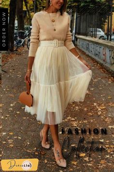 Patchwork Gauze Bubble Skirt Beige Non-stretch Party Skirt, Cream Party Skirt With Relaxed Fit, Cream Relaxed Party Skirt, Cream Pleated Skirt For Fall, Cream Midi Skirt For Fall, Fall Cream Midi Skirt, Spring Party Skirt With Belt, Spring Party Belted Skirt, Cream Lined Skirt For Fall