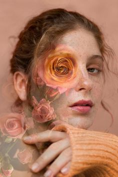 a woman with flowers on her face and the image is made from photoshopped roses