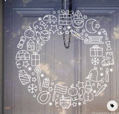 a christmas wreath drawn on the front door