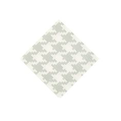 a white and grey napkin with an abstract pattern on it's side, against a white background