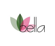 the word bela is written in black and pink with green leaves on white background