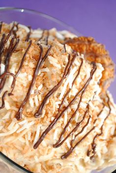 a close up of a dessert in a glass bowl