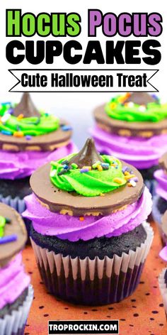 halloween cupcakes with green frosting and sprinkles