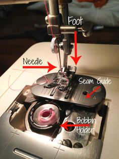 the sewing machine has instructions for how to sew on it's needle and foot