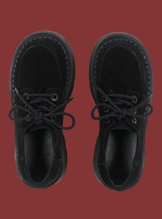 The Loiter Shoe features a supple suede upper with tonal branded eyelets and a solid rubber platform sole. Inner lining is leather and the fit is true to size. Platform measures 1" at the front to 1.75" at the back. Click Here for a printable size chart (make sure you print at Actual Size to ensure accuracy) For any questions about sizing please reach out to our team ~ help@unifclothing.com 100% Suede Upper Imported UWFS-1078 Lost Boys Lows Shoes, 90‘s Shoes, Shoes Platform Black, Black Small Platform Shoes, Unif Brown Shoe, Minimalist Platform Shoes, Playform Black Shoes, Tall Soul Shoes, Witchy Shoes Modern