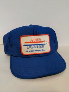 VTG Men's Trucker Hat Snapback Hat AIR FORCE A Great Way of Life Blue. Condition is "Pre-owned". Shipped with USPS First Class. Unused shelf decor. Mens Trucker Hat, Hats Snapback, Way Of Life, Snapback Hats, Air Force, Trucker Hat, Hats, Blue