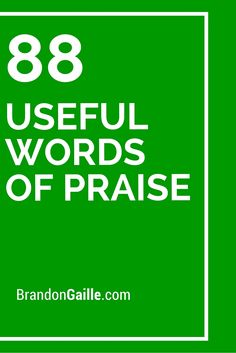 a green square with the words 80 useful words of praise in white font on it