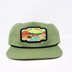 Sage w/ color patch Casual 5-panel Hiking Hats, Hat Embroidery Ideas, Drink With Friends, Active Style, Patch Hat, Hat Embroidery, Design Embroidery, Hat Design, Embroidered Patch