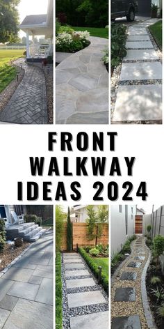 front walk way ideas for the new year and beyond, including stepping stone walkways