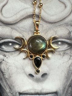 FIVE MOONS LABRADORITE- Intuition Necklace Phases, Hecate's Symbol Goddess Sterling Silver 925K Handcrafted Witchy Necklace Hecate Symbol, Witchy Necklace, Talisman Pendant, Witchy Jewelry, Witch Decor, Celestial Jewelry, Silver Logo, Moon Jewelry, Silver Accessories