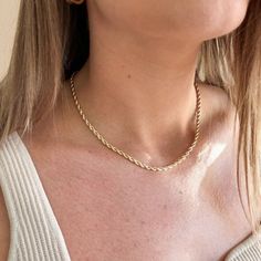 Our Rope Chain Necklace is the perfect statement chain necklace. It features an intricate woven chain that is both unique and glamorous. This tarnish free necklace is also waterproof, making it a perfect addition to your everyday look. Metal: 18K gold filled Size: 3.0mm wide, length: available in 16, 18, and 20 inchesHypoallergenic and Waterproof Jewelry Gold Tarnish Resistant Rope Chain Necklace, Rope Chain Link Necklace As Gift, Rope Chain Necklace, Studded Necklace, Woven Chain, Hypoallergenic Jewelry, Waterproof Jewelry, Rope Necklace, Rope Chain