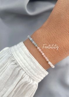 Our fertility bracelet features beautiful pastel shades made from aquamarine, rose quartz and moonstone gemstones. These gemstones are said to bring support for a successful and safe pregnancy. It is a great gift for your loved ones that are in the process of getting pregnant or that are currently going through IVF. It makes the perfect meaningful mom to be gift! ♥ The bracelet will come with a description card of each gemstone. ✦ MATERIALS: ~ Natural Rose Quartz, Moonstone, Aquamarine Gemstones Dainty Pastel Jewelry As Gift, Dainty Pastel Jewelry For Gift, Dainty Pastel Jewelry Gift, Pastel Dainty Jewelry For Gift, Dainty Rose Quartz Beaded Bracelets, Adjustable Pastel Gemstone Beads Jewelry, Adjustable Pastel Dainty Jewelry, Dainty Adjustable Pastel Jewelry, Elegant Pastel Bracelets As Gift