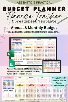 the budget planner spreadsheet template for an annual and month - by - month calendar