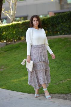 Did you hear the news? Lavender is in this spring! And we can get enough! Our Belinda skirt is beautiful quality! Featuring an elastic waist, with ruffle detail, full lining and shark bite hem. Skirt is lavender with blue, ivory, and pink florals. Fit is big, modeled in small (5'6") and paired with our Chloe top. 100% Polyester Small (waist 28-32"/shortest length 31") Medium (waist 30-34"/shortest length 31") Large (waist 32-36"/shortest length 31") Spring Tiered Maxi Skirt, Spring Flowy Lined Maxi Skirt, Modest Relaxed Tiered Skirt, Modest Tiered Skirt, Feminine Relaxed Maxi Skirt With Ruffles, Flowy Lined Maxi Skirt For Brunch, Spring Flowy Asymmetrical Skirt, Brunch Maxi Skirt With Elastic Waistband, Spring Asymmetrical Flowy Skirt