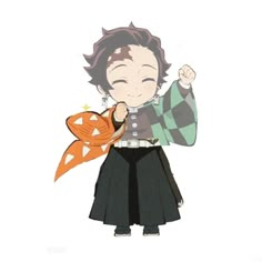 an anime character holding a pumpkin in his hand