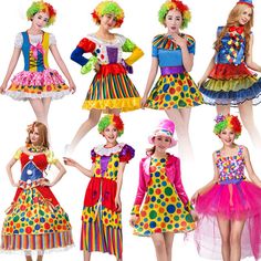 the girls are dressed in clown costumes and hair accessories for halloween or any other occasion