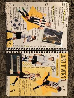 two notebooks with pictures of people on them, one is yellow and the other is black