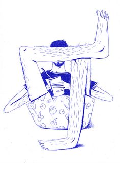 a drawing of a man sitting on top of a chair with his arms in the air