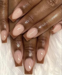 Short Nails Acrylic Square, Brown Short Nails, Short Brown Nails, Pageant Nails, Nail Claws, Shorties Nails, Brown French, Brown Acrylic Nails, French Tip Acrylic Nails