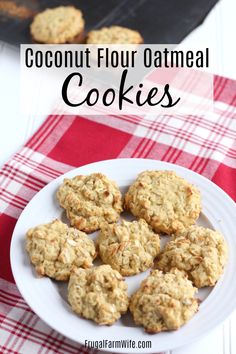 coconut flour oatmeal cookies on a white plate