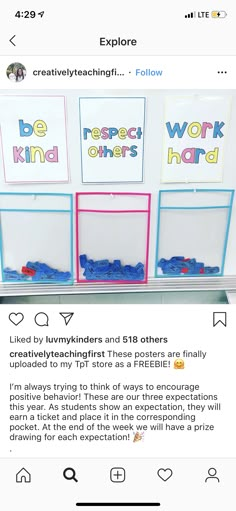 some kind of display with pictures and words on the wall above it, in front of an instagramr