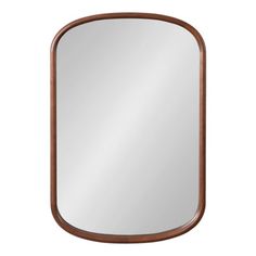 a wooden framed mirror on a white background