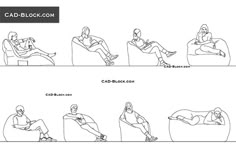 a line drawing of people sitting in different positions