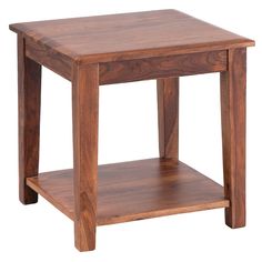 a small wooden table with one shelf on the side